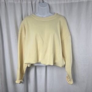 Love Mood Womens Size XL Pullover Cropped Oversized Butter Yellow Sweatshirt